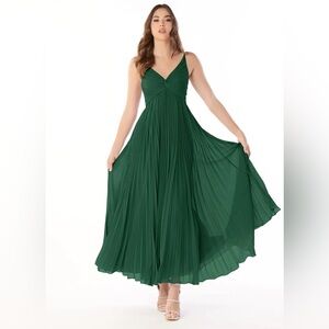 Dark Green Pleated Midi Dress